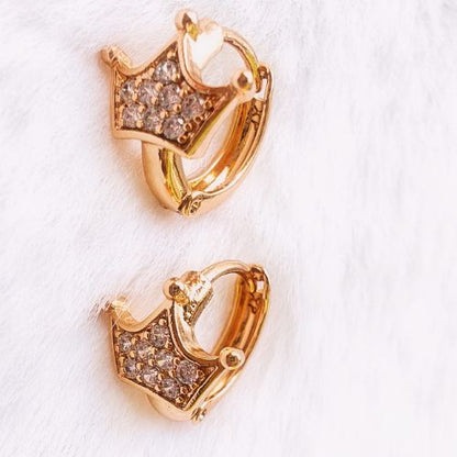 Mini Crown Hoop Earrings – Petite Royal Elegance : "Crown Sparkle Huggie Hoops – Rule Your Style Kingdom."