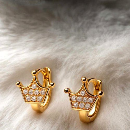 Mini Crown Hoop Earrings – Petite Royal Elegance : "Crown Sparkle Huggie Hoops – Rule Your Style Kingdom."