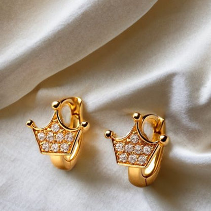 Mini Crown Hoop Earrings – Petite Royal Elegance : "Crown Sparkle Huggie Hoops – Rule Your Style Kingdom."