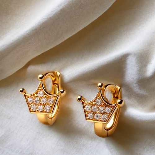 Mini Crown Hoop Earrings – Petite Royal Elegance : "Crown Sparkle Huggie Hoops – Rule Your Style Kingdom."