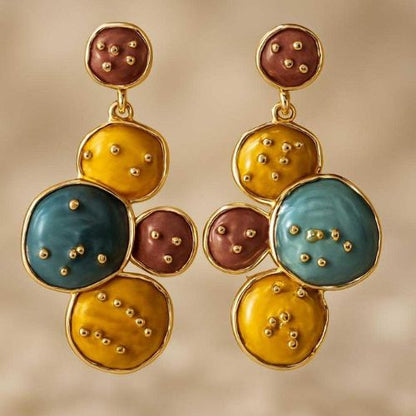 Ocean Sunburst : Hand-Painted Yellow & Blue Statement Plate Earrings