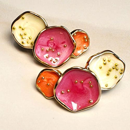 Sunset Whispers: Hand-Painted Pink & Orange Statement Plate Earrings