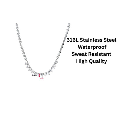 Heart to Heart Necklace – Silver - High-Quality Heart Love Chain Necklace – 316L Stainless Steel with Colored Zircon:
