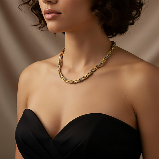 18K Gold-Plated  Necklace in Stainless Steel- Flat Snake Chain Necklace – Triple Blade Design