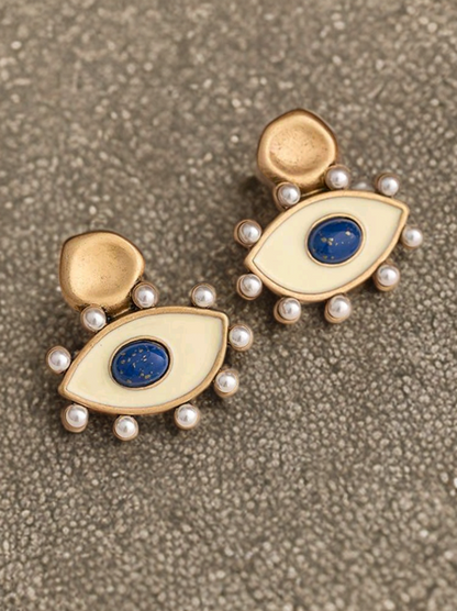 🧿Pearl Enamel Evil Eye - Vintage Gold-Plated Enamel & Pearl Evil Eye Earrings