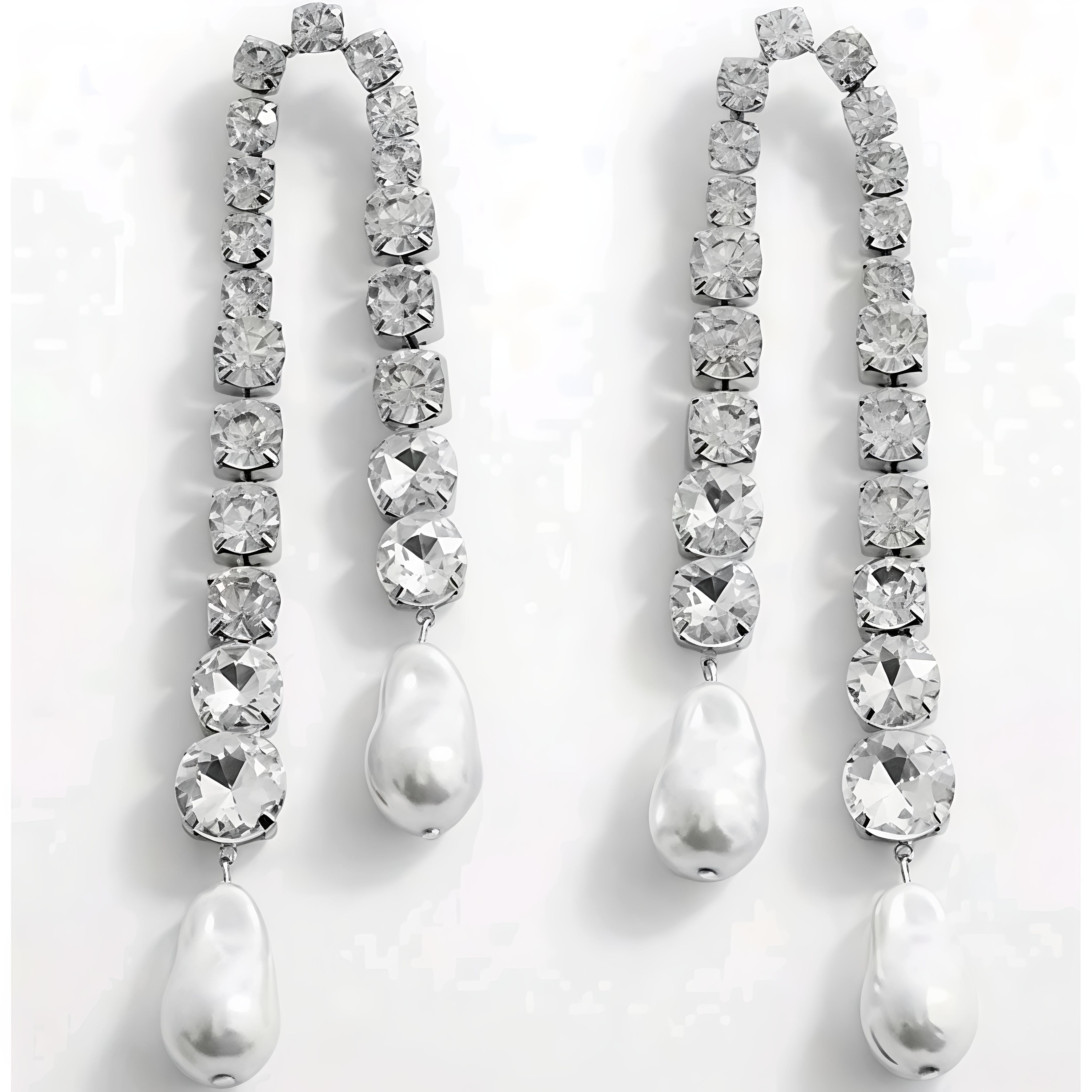 Long Dangling Earrings with Cubic Zirconia & Pearl – Zinc & Alloy