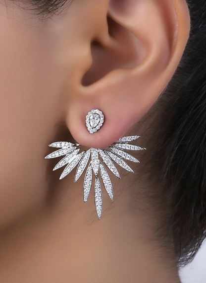 💎Luxury Cubic Zirconia Stud Earrings - Jacket Earring - Structured in Silver
