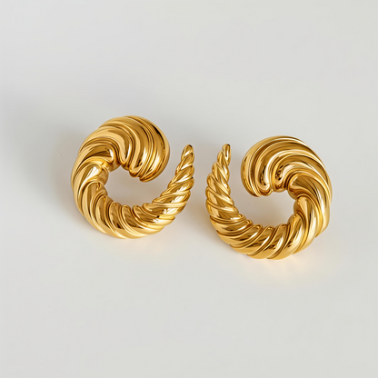 18K Gold-Plated Stainless-Steel Round Vintage Style Earrings