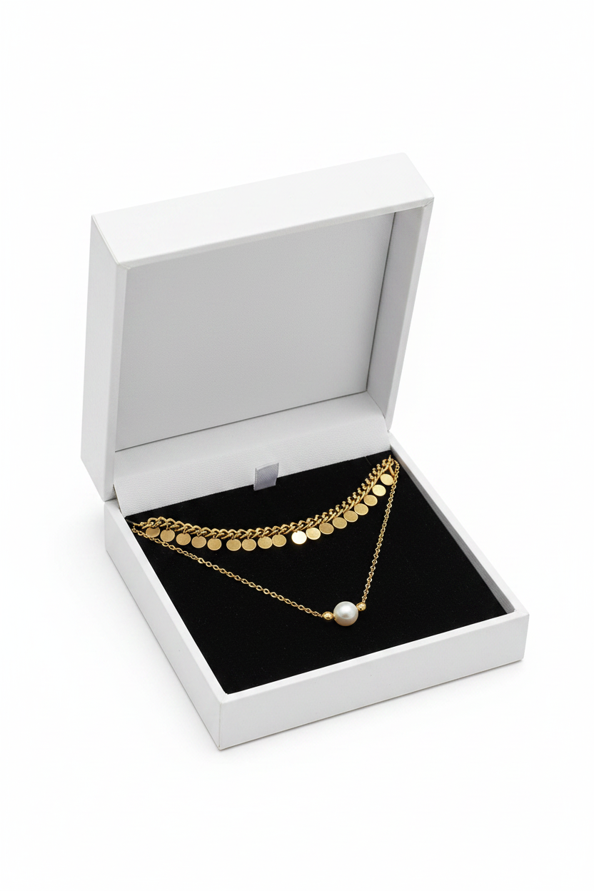 Minimal Gold-Plated Pearl Necklace Set | Modern Stainless-Steel Jewelry | Combo - 2 Necklaces