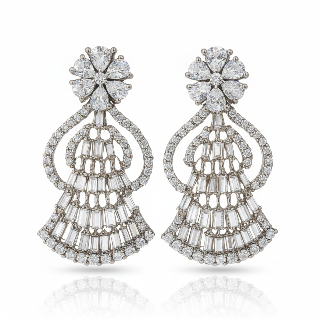 Premium AD Earrings - Brass Elegant Shape Studs for Stylish & Elegant Look