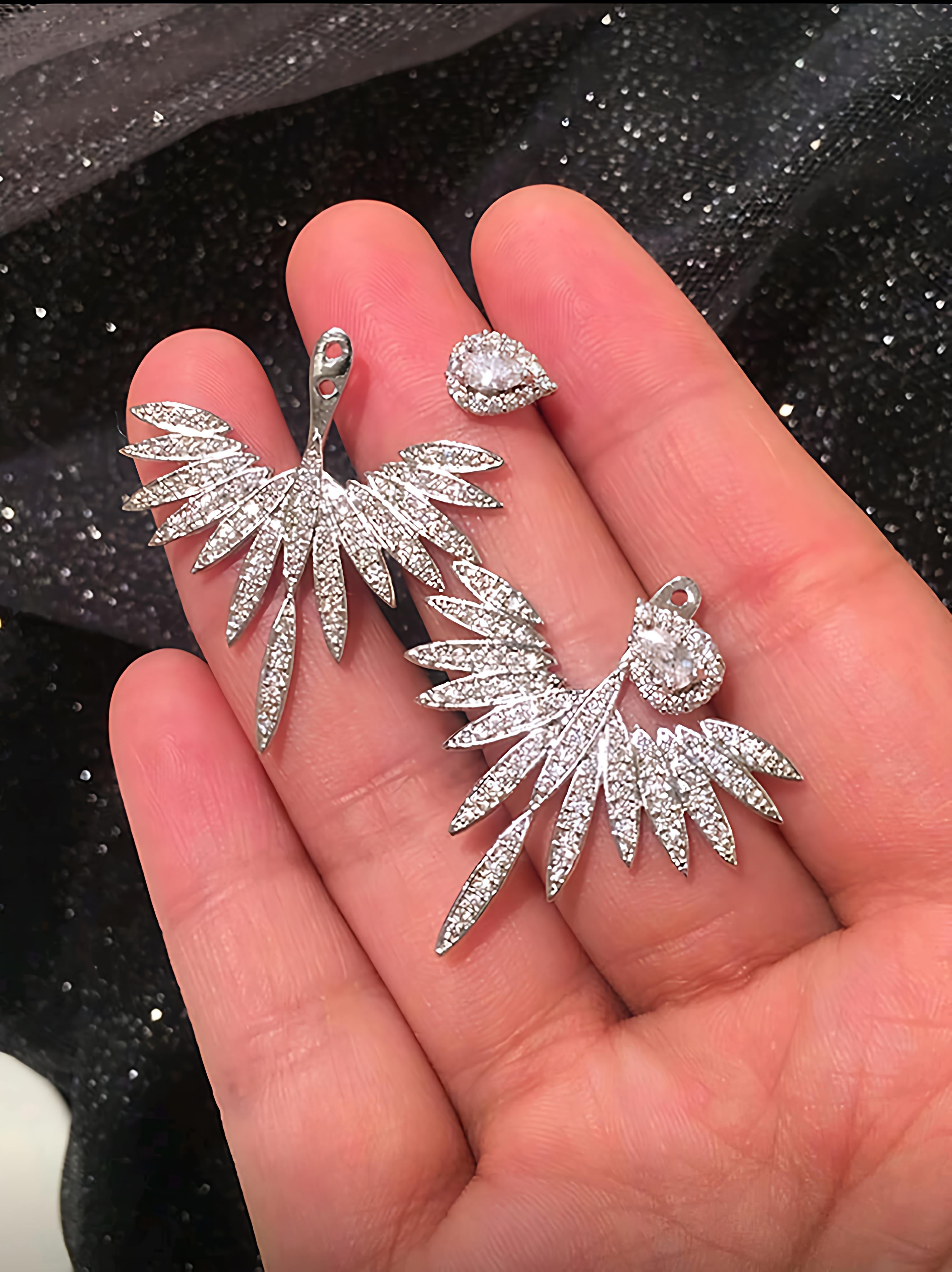 💎Luxury Cubic Zirconia Stud Earrings - Jacket Earring - Structured in Silver