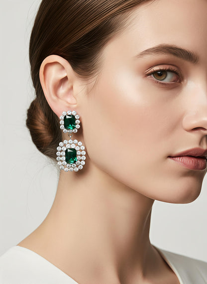 💎Emerald Strike | Geometric Claw Chain Dangle Earrings with Cubic Zirconia