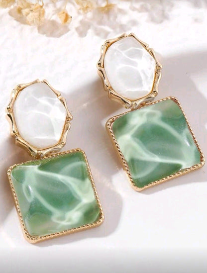 💚Green Water - Fashionable Green Water Ripple Geometric Square Earrings