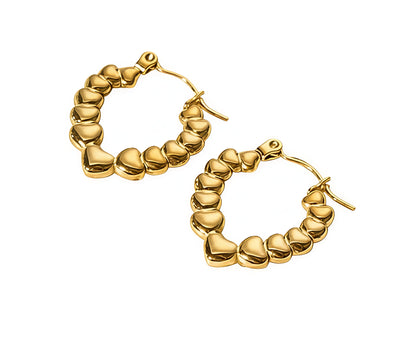 18K Gold-Plated in Stainless Steel Heart Beads Hoop Earrings