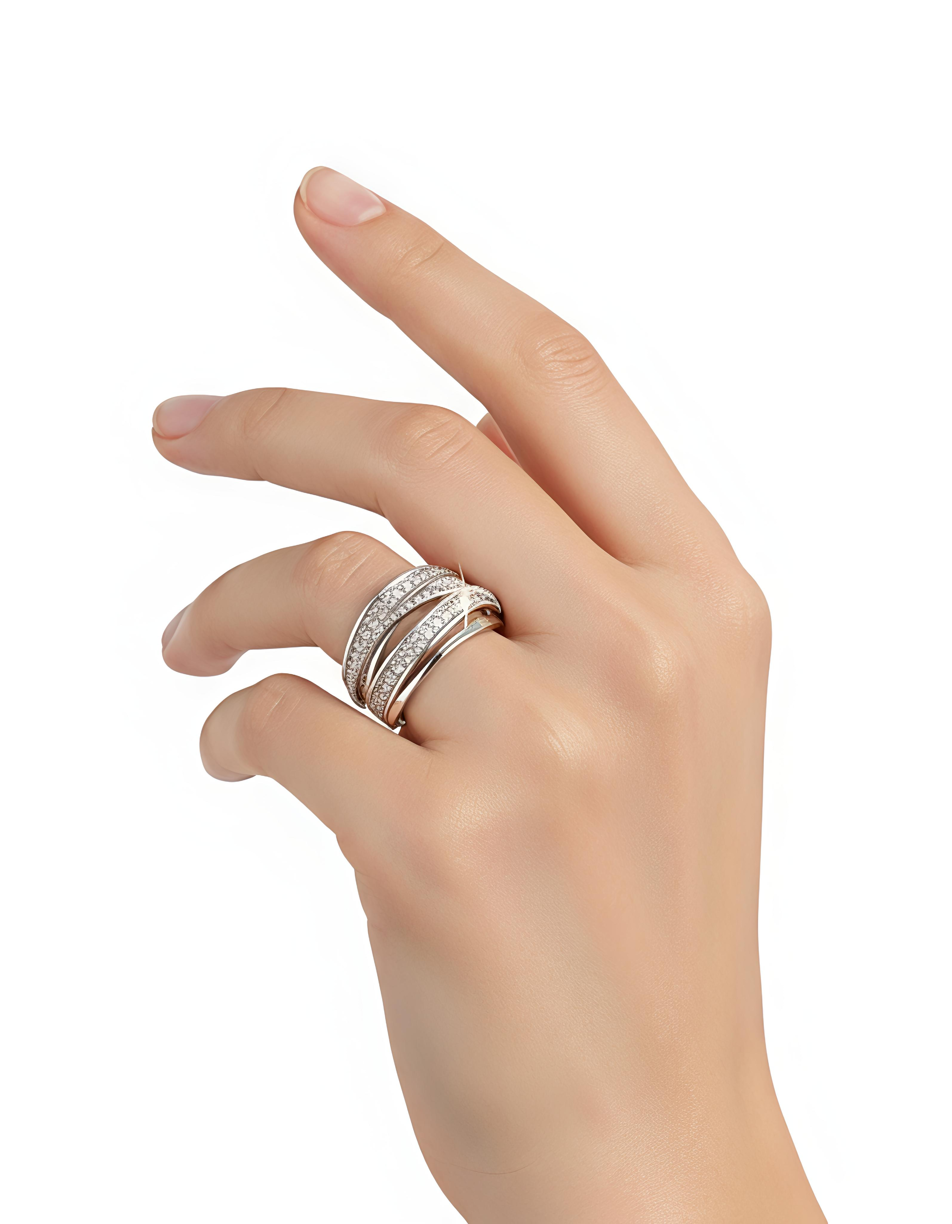 Silver Plated Multilayer Open Ring Set with Cubic Zirconia | Everyday Wear Rings