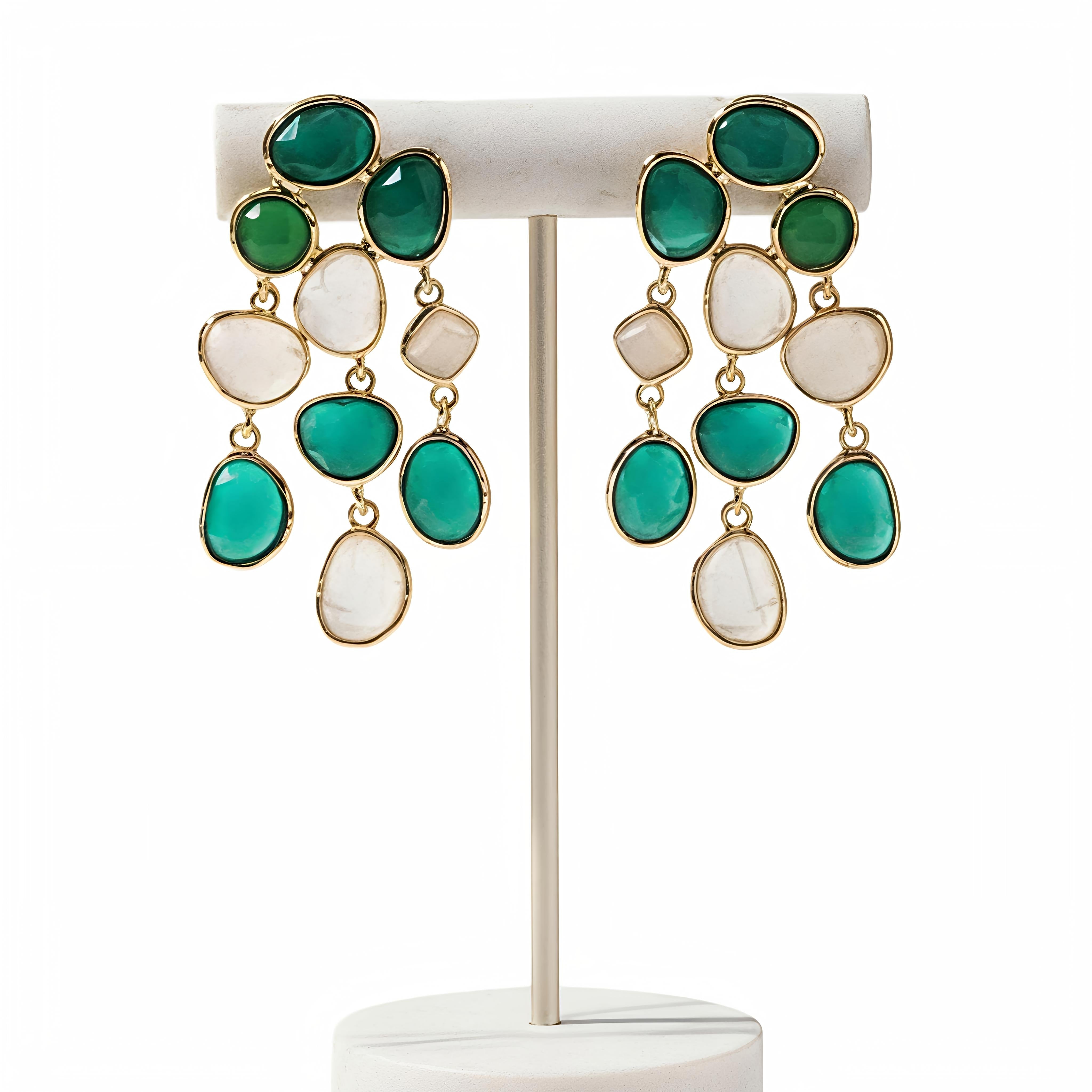 SET of 3 Gold Earrings| Combo Set for Women | Pearl Studs, Everyday Gold Earrings & Emerald Dangler | Anniversary Special