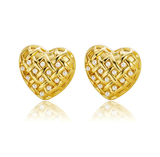 Heart Pearl Earrings for Women | Gold-Plated Stainless Steel Formal Jewelry