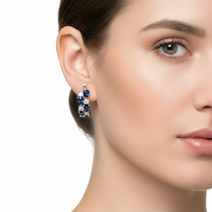 💙Blue Gleam- Blue Cubic Zirconia Hoop Stud Earrings in Copper Alloy Perfect for gits