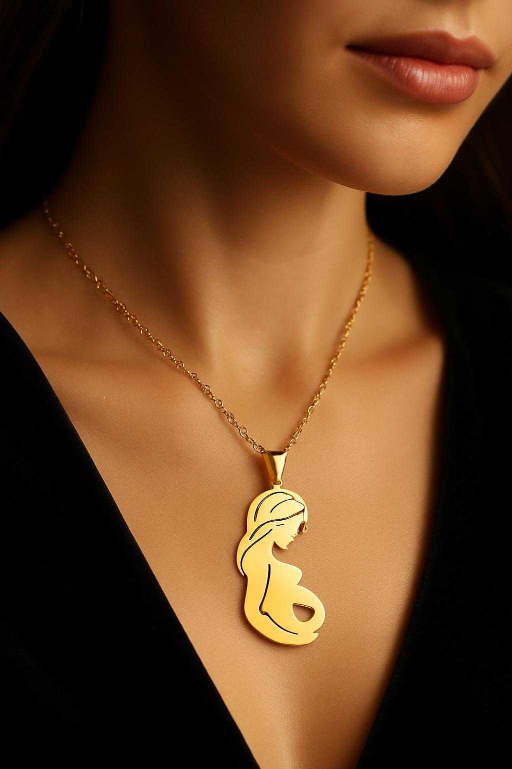 Closer to Heart Necklace – 18K Gold Plated 304 Stainless Steel Pregnant Mother Pendant