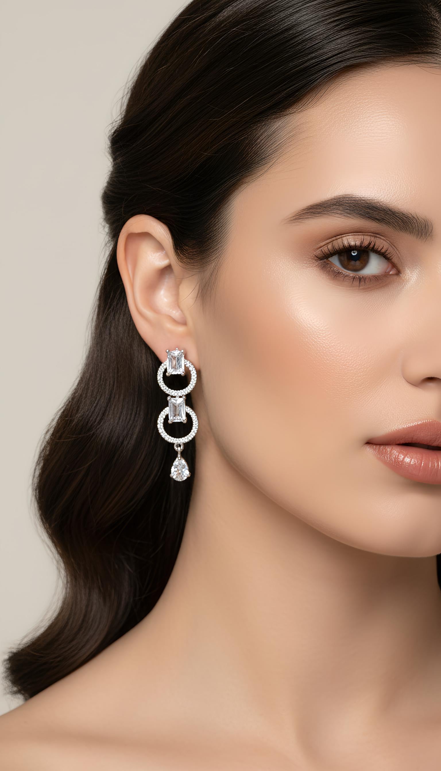 White Stone Classic Necklace with AD Stones in Silver Polish for Women