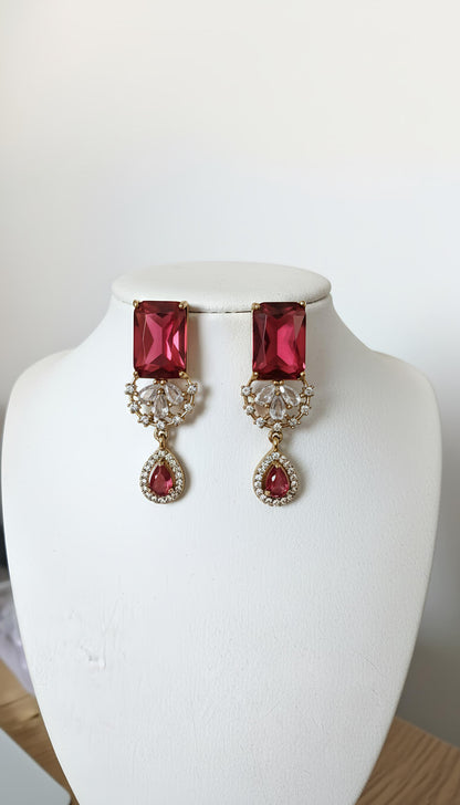 Red Stone Wing Statement Necklace with AD Stones in Golden Polish for Women