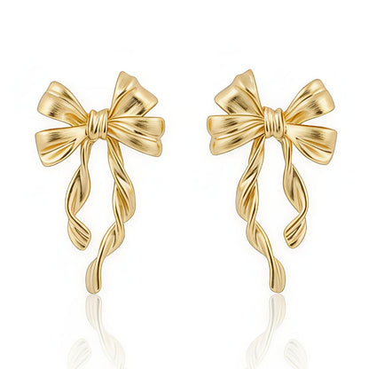 Elegant Golden Bowknot Metal Stud Earrings – Zinc & Alloy
