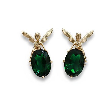 Emerald Angel Stud Earrings | Stainless Steel with Gold Plating