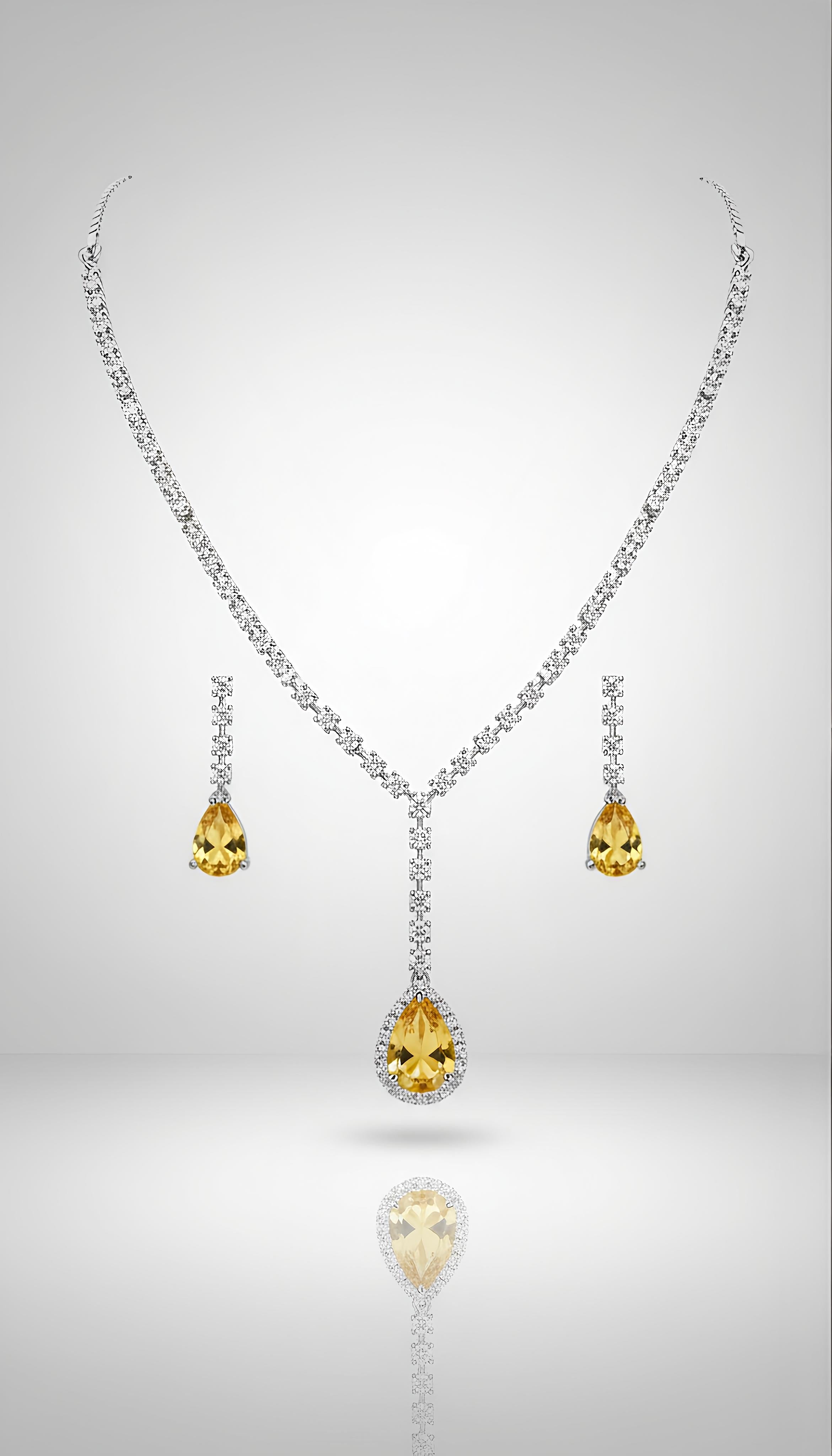 Yellow Zircon Necklace and Earrings Set with AD Stones for Women