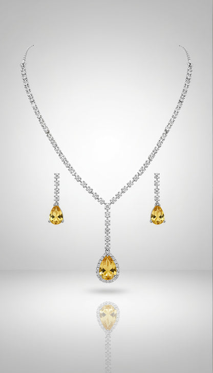 Yellow Zircon Necklace and Earrings Set with AD Stones for Women