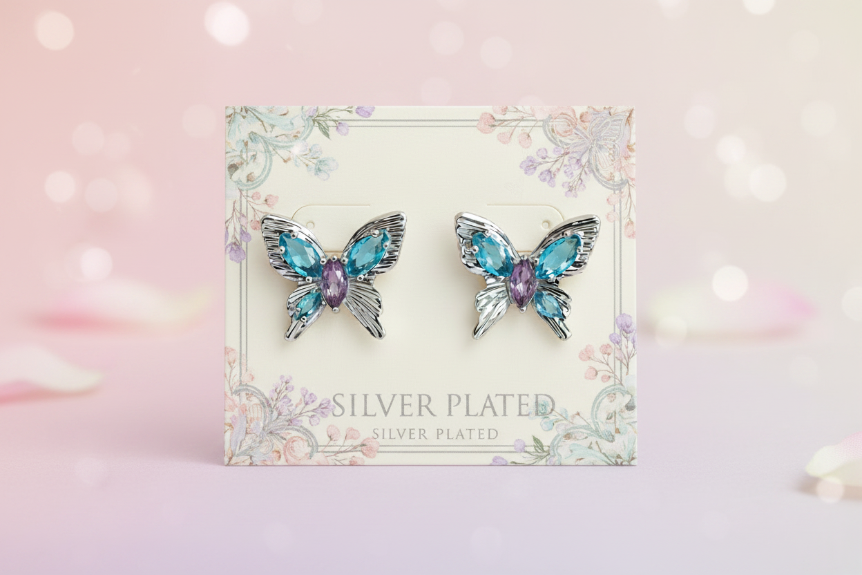 Azure Wing Butterfly Stud Earrings