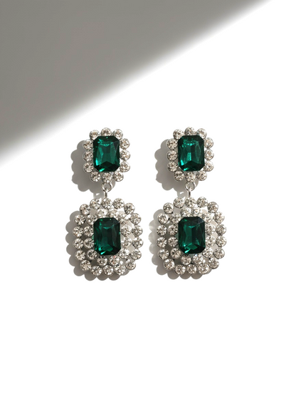 💎Emerald Strike- Glitzy Geometric Claw Chain Dangle Earrings with Cubic Zirconia
