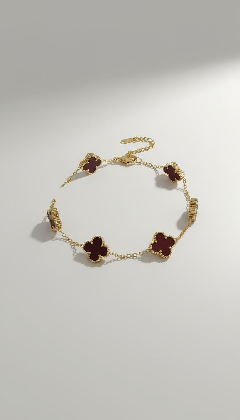 Burgundy Clover Stainless-Steel Bracelet – Modest Elegance Redefined