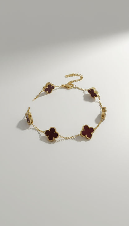 Burgundy Clover Stainless-Steel Bracelet – Modest Elegance Redefined