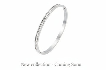 Cubic Zirconia Bracelet for Women - Open Clamp Stainless Steel with Silver Plating