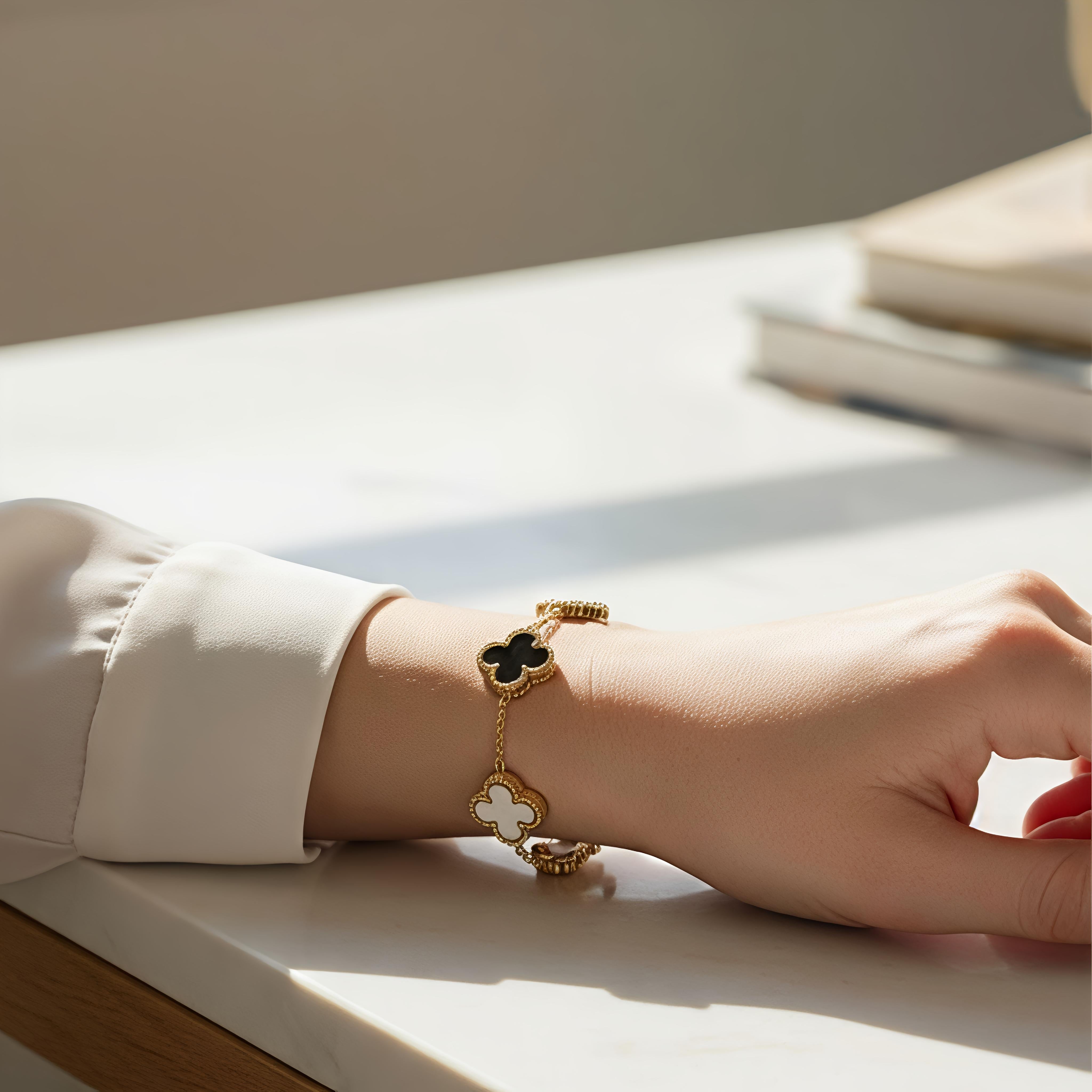 Black & White Clover Stainless-Steel Bracelet – Power Meets Balance