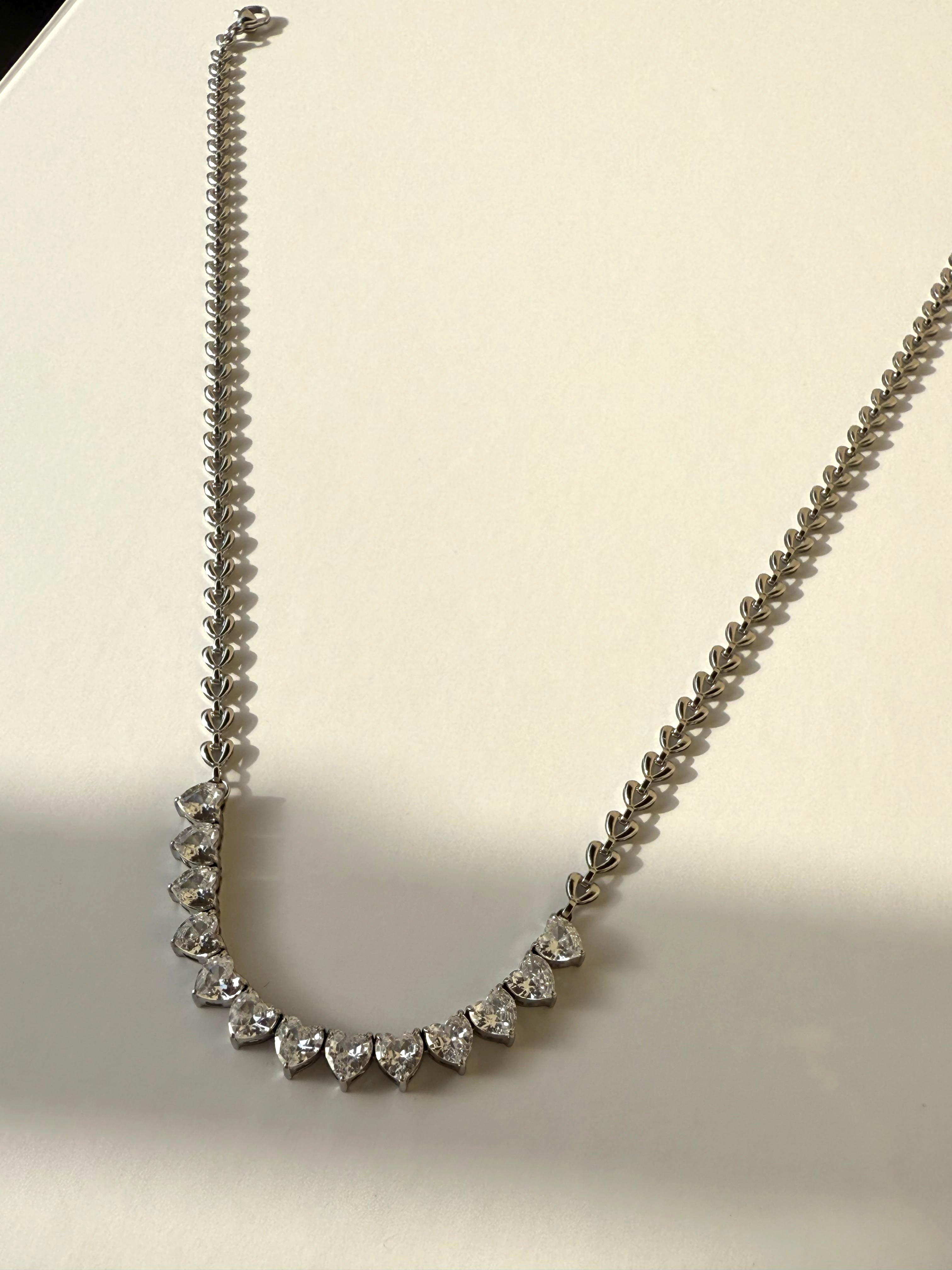 Delicate Silver-Plated Stainless Steel Necklace & Earrings Set with Zirconia Hearts