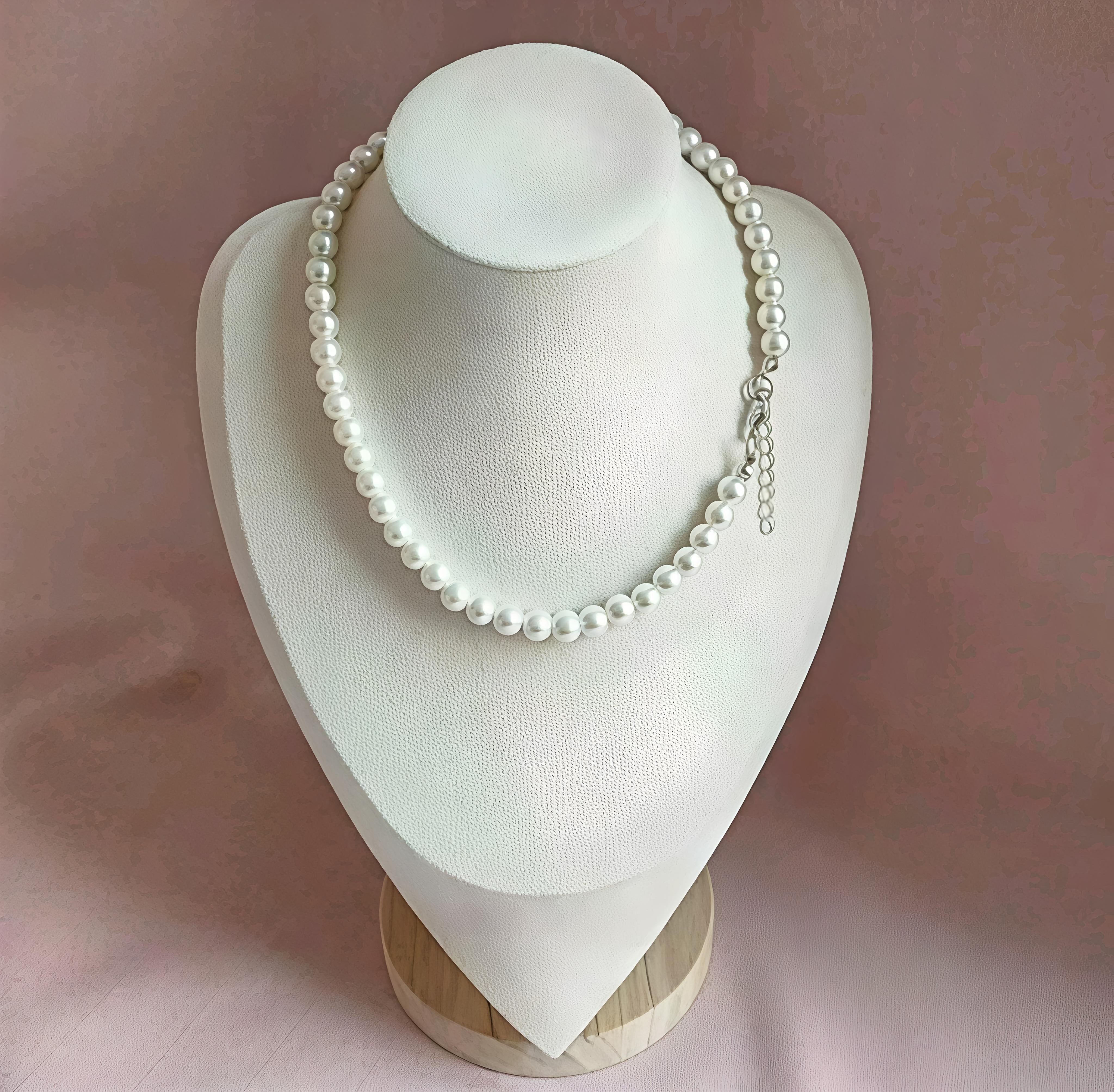 Silver Plated Pearl Necklace Set with Emerald Green Stud Earrings for Women