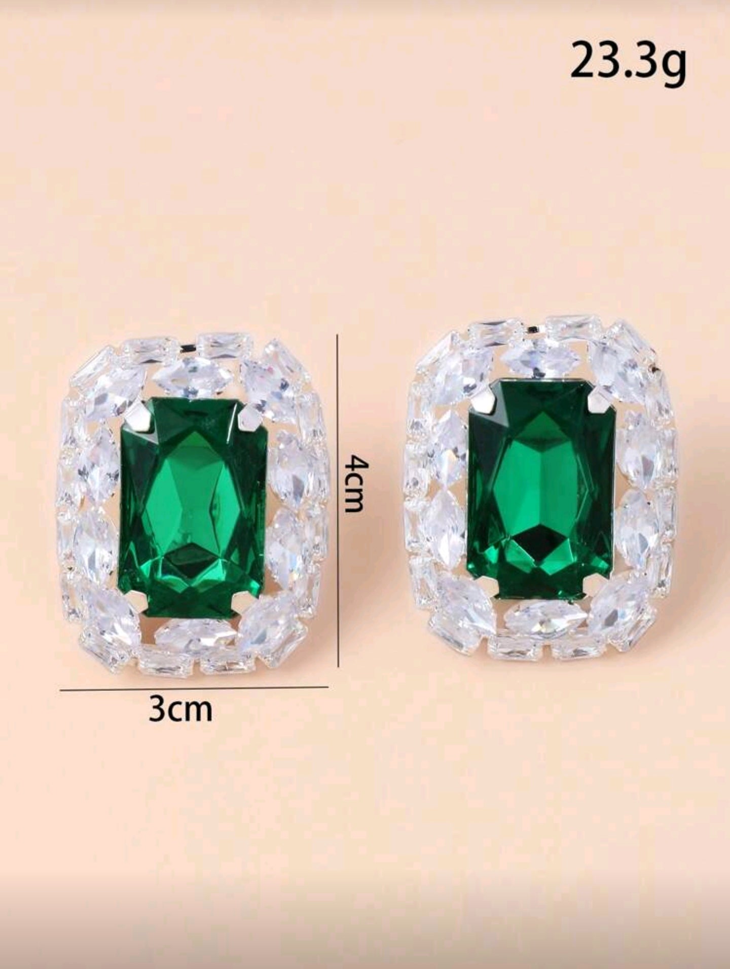 💚Clip-on Emerald Stud - Silver Geometric Crystal Clip-On Earrings