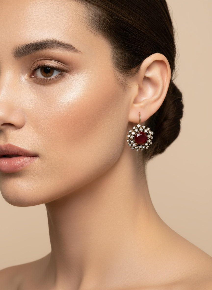 ❤️Scarlet Muse - Red Rhinestone Decor Stud Earrings