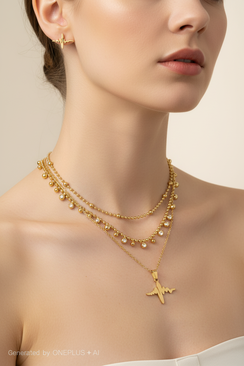 18K Gold Plated in Stainless Steel Non-Tarnish, Waterproof 18K PVD Ryth Minimal Layered Pendant Set