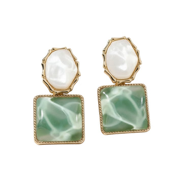 💚Green Water - Fashionable Green Water Ripple Geometric Square Drop Earrings