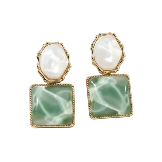 💚Green Water - Fashionable Green Water Ripple Geometric Square Drop Earrings