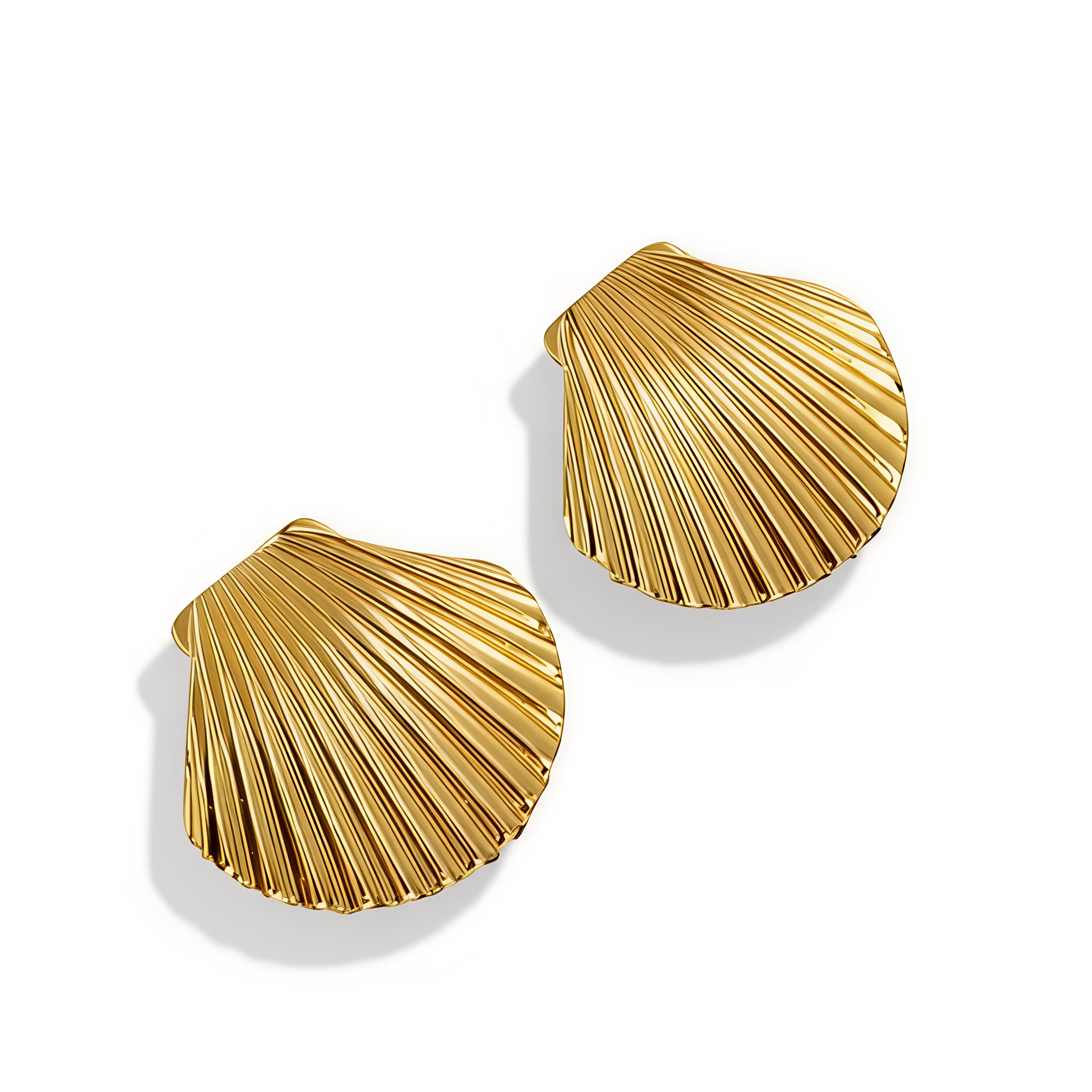 18K PVD Gold Plating in Stainless Steel 🐚Shell Earrings - Textured Shell Stud Earrings