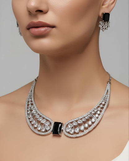Blue Center Stone Wing Statement Necklace and Earrings Set for Women