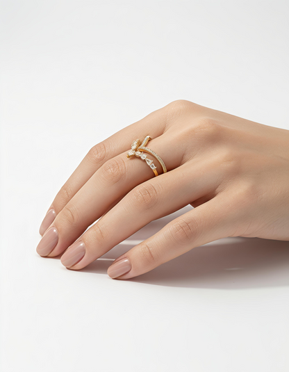 Gold Plated Crown Shape Cubic Zirconia Ring | Adjustable Luxury Ring