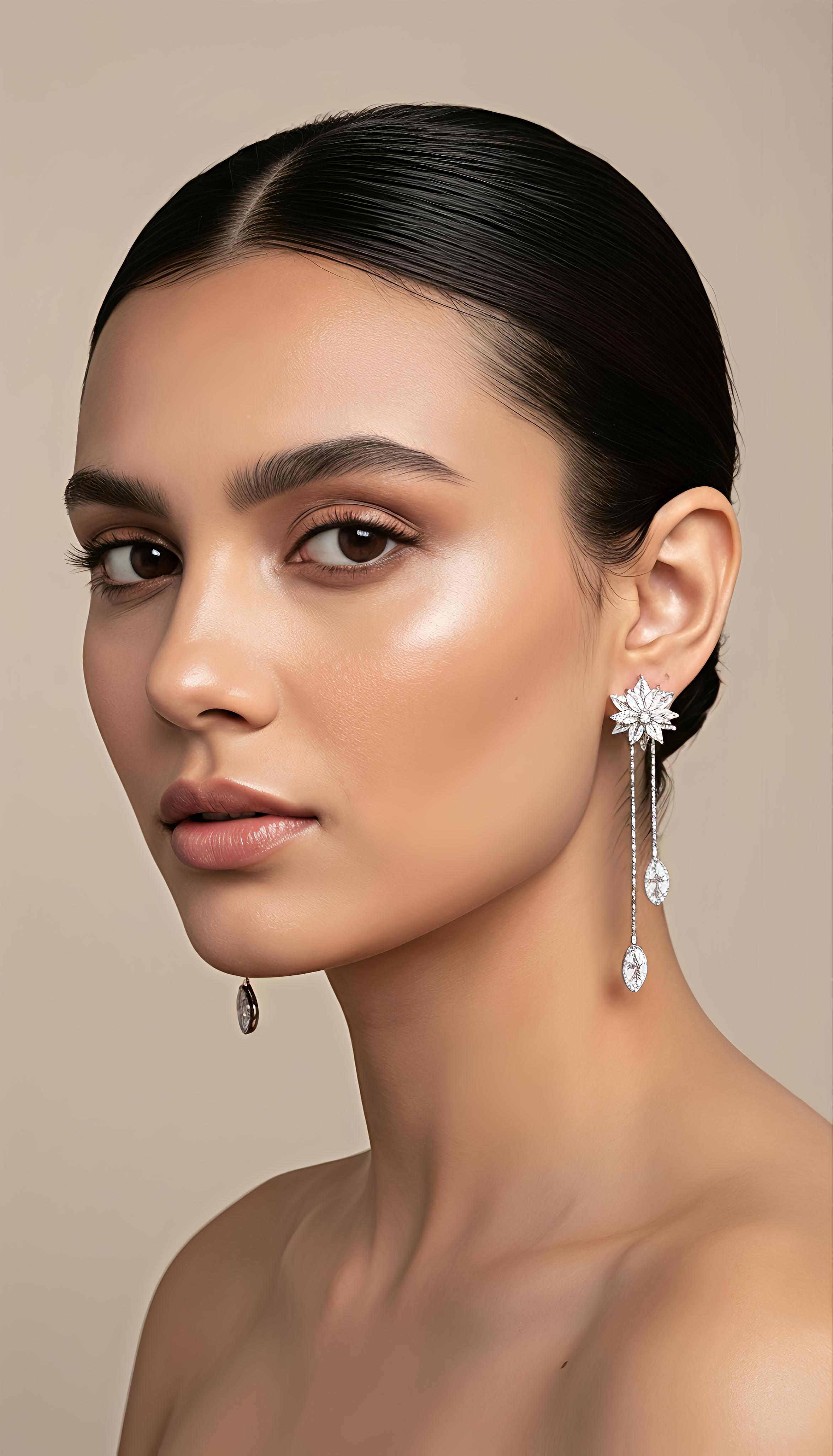 Flower Design Long Tassel Earrings With Rhinestones – Copper Alloy