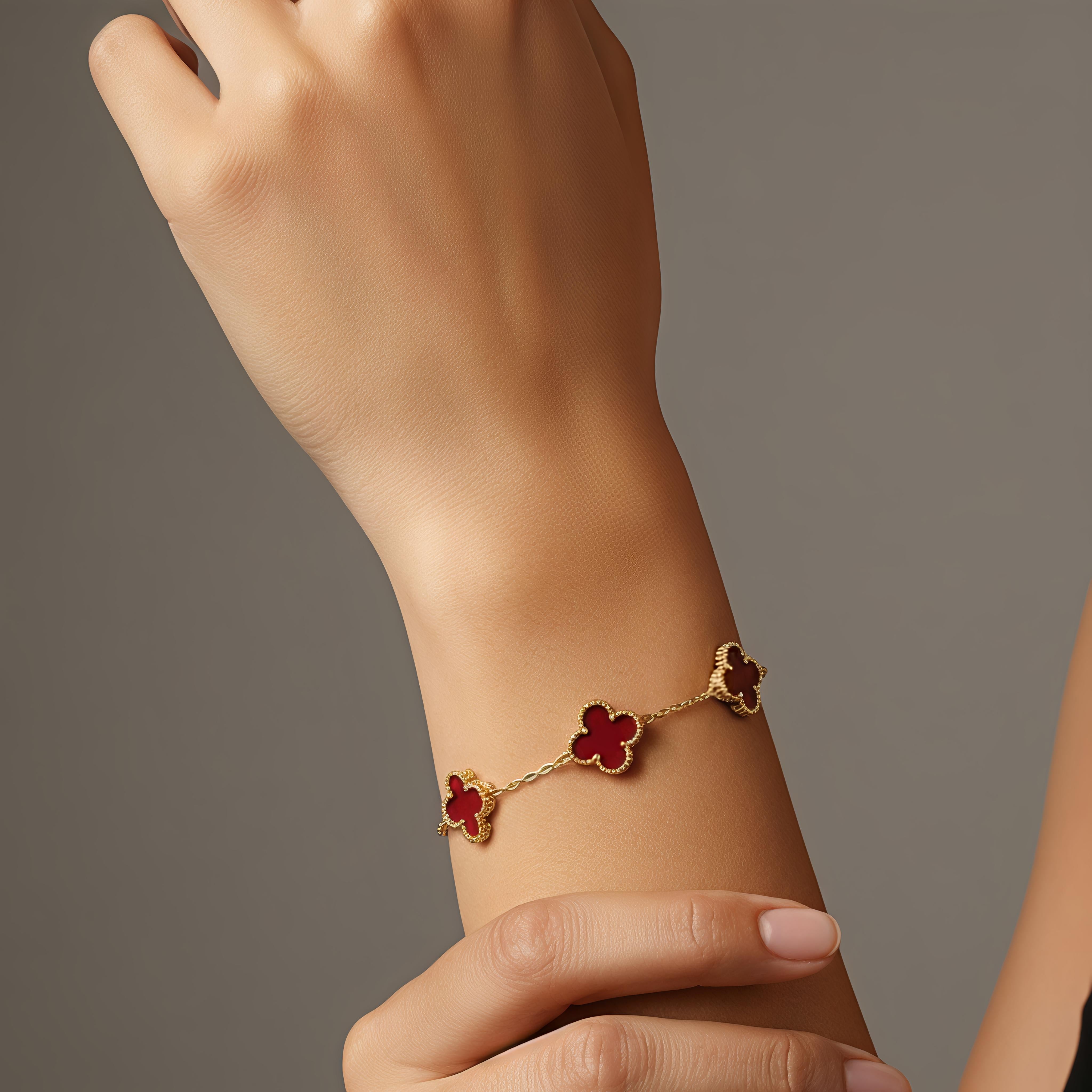 Burgundy Clover Stainless-Steel Bracelet – Modest Elegance Redefined