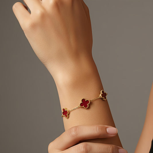 Burgundy Clover Stainless-Steel Bracelet – Modest Elegance Redefined