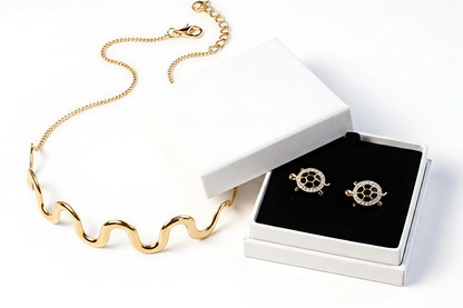 Minimal Gold Choker Necklace & Hoop Earrings Set | Stainless Steel Chic Combo