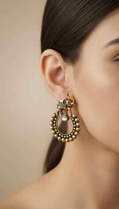 Elephant-Inspired Traditional Earrings – Lightweight & Ethnic